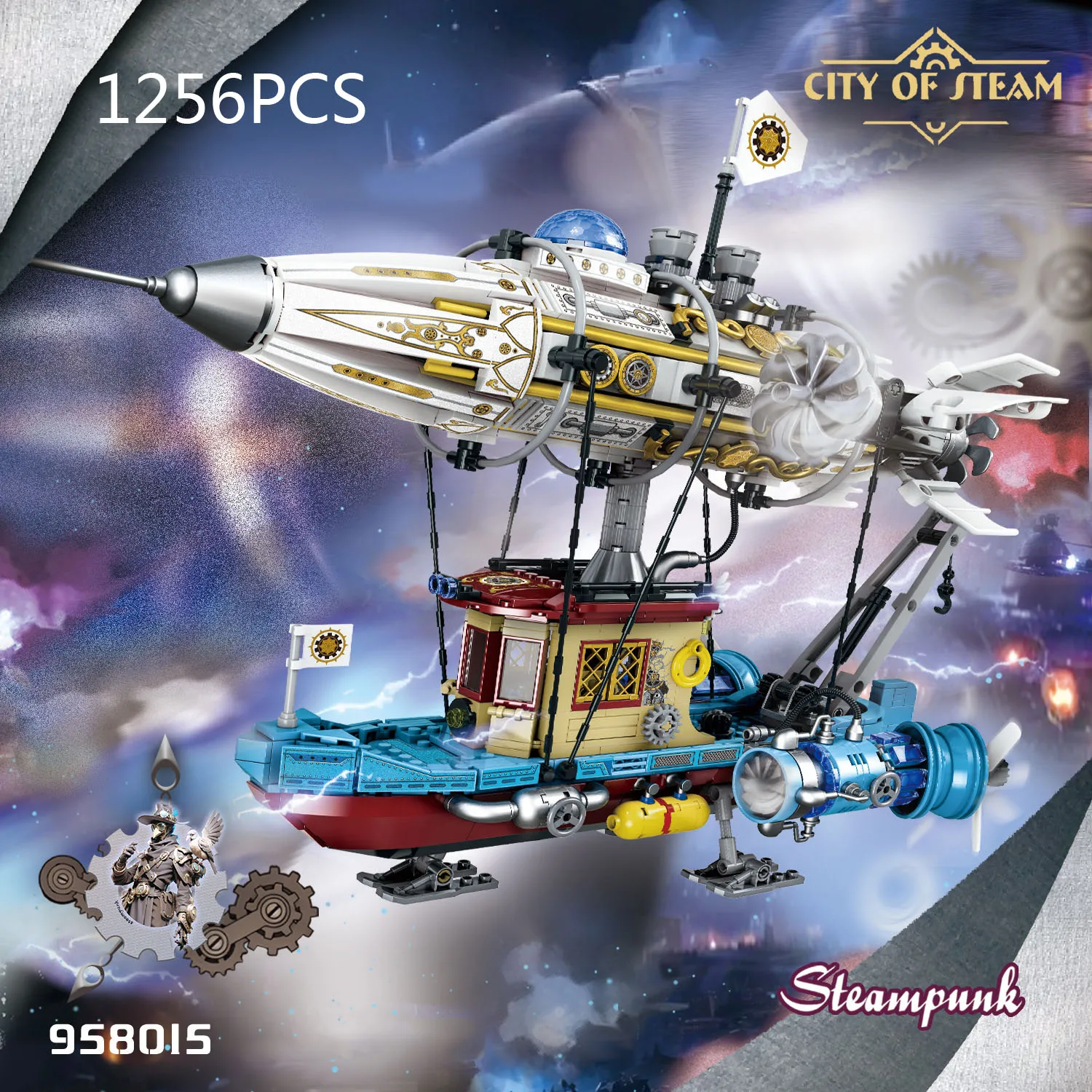 Idea Cyber Movie Game Vehicle Steam Punk Flying Ship Building Block Steampunk Mechanical Airship Construction Model Bricks Toys view 3