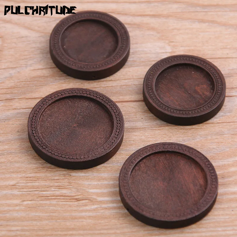 10pcs/lot 20/25mm Inner Size Brown Color Round Wood Cabochon Base Setting Charms Pendant Necklace Findings