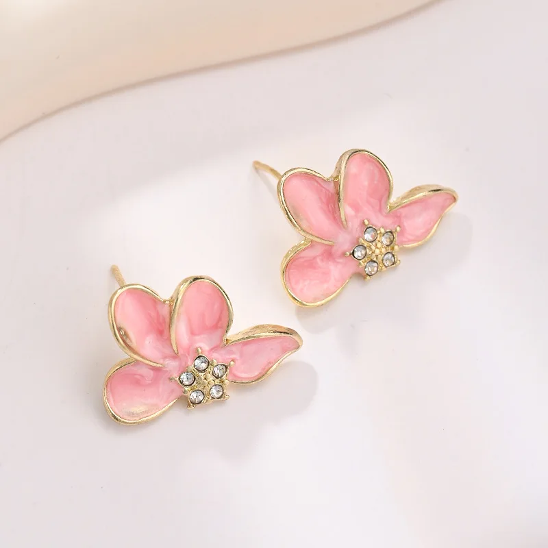 الوردي اللون زهرة خمس نجوم حجر الراين رائعة الحب الهندسة شخصية قرط الاذن المرصع للنساء مجوهرات عيد الميلاد فتاة هدية