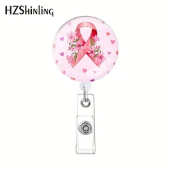 2023 New Pink Ribbon Badge retrattile World Breast Cancer Awareness Reel Clips studenti ID Name Card Holder per uomo donna