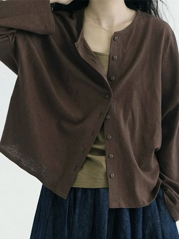 

Loose Fit round Neck Knitted Jacket Oversized Women's Clothing Single Button Cotton Open Cardigan Outer Shirt Autumn New Arrival