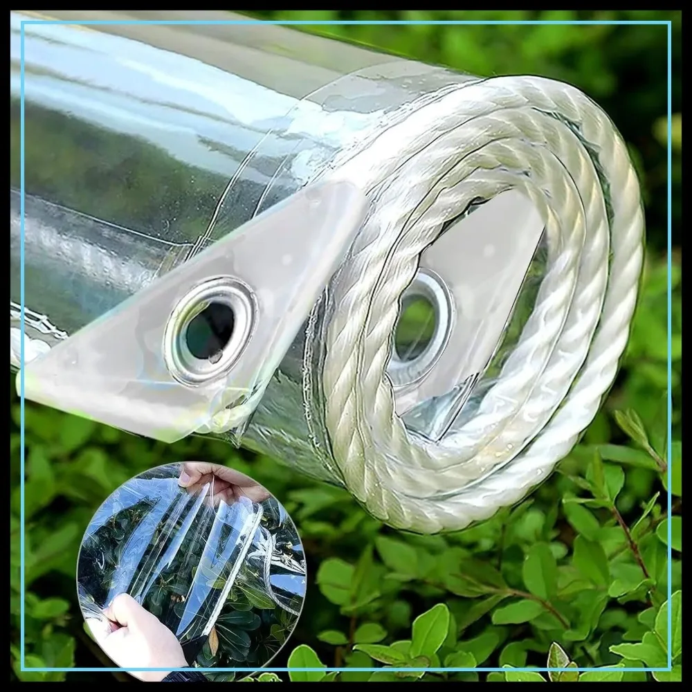 

14 Mil Clear PVC Tarps with Grommets, 400g/m² Tear Resistant, 8x10 ft for Camping, Greenhouse, Patio