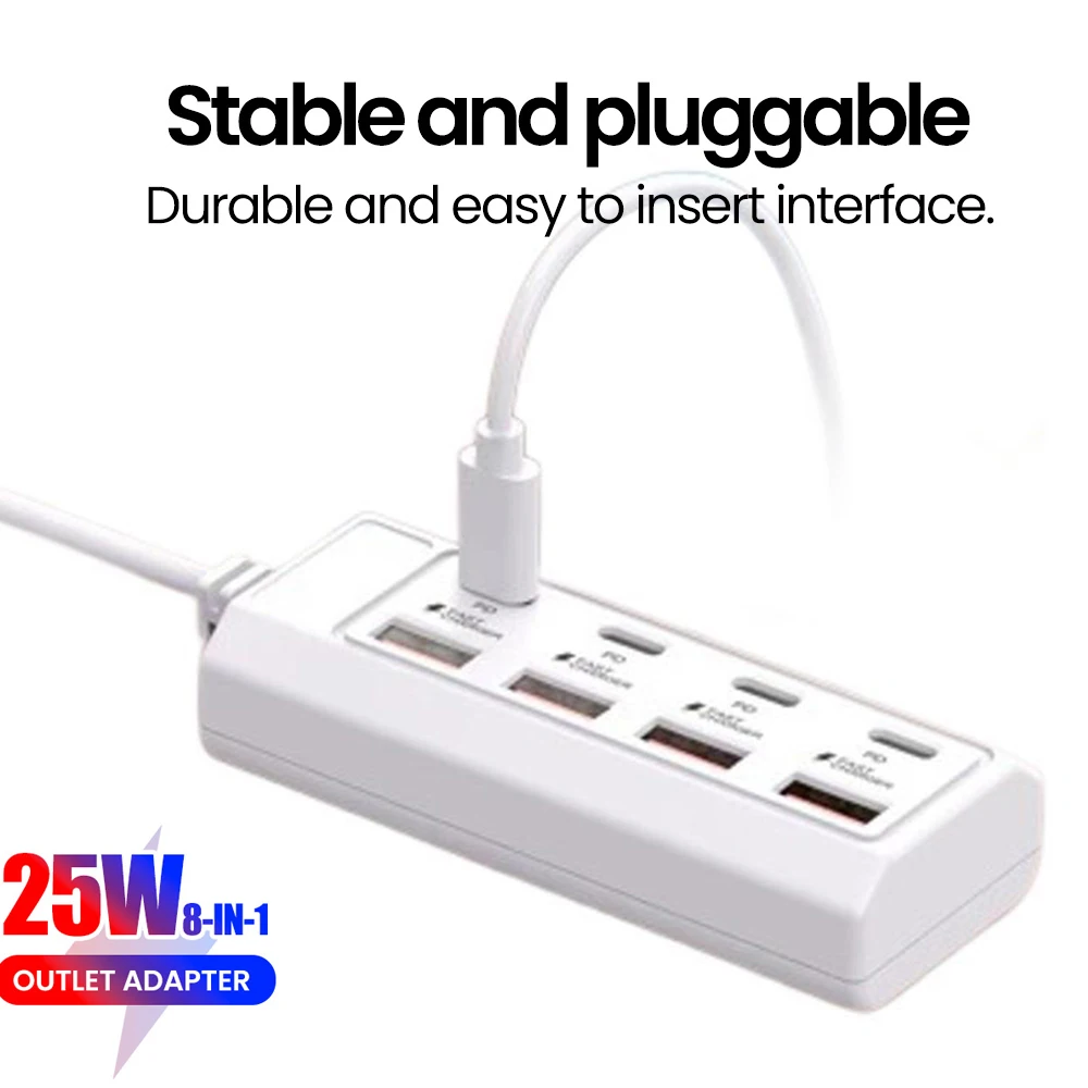 

4 Type C Charger with 4 USB Hub Extender Spiltter PD Fast Charging Multiport 8 in 1 Adapter Universal USB C Charger For iphone