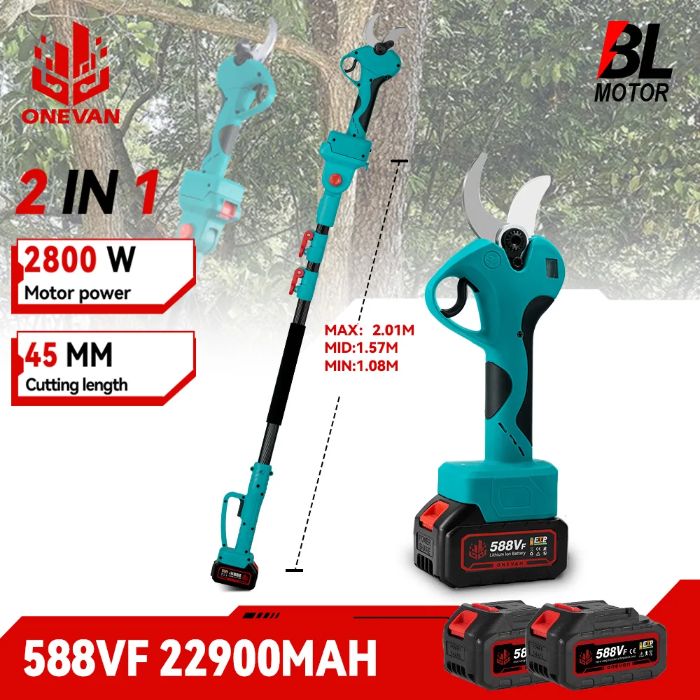 Image of Cesoie da potatura per palo telescopico senza spazzole da 45 mm 2 IN 1 Attrezzo da potatura da giardino a rami alti senza fili per batteria 21V 18V cod004