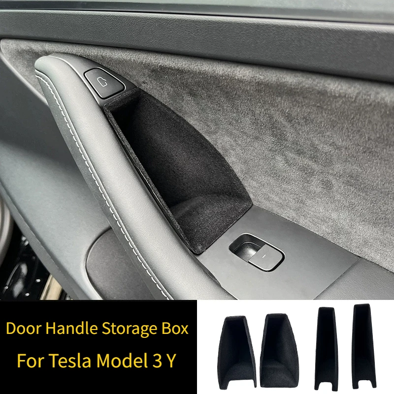 

For Tesla Model 3/3 Highland Y/Y Juniper Car Side Door Handle Storage Box ABS/Flock Tray Organizer Container Accessories Tidying