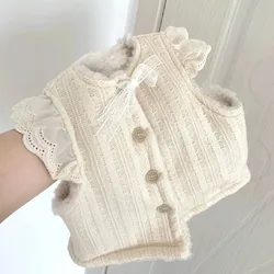 Children's Sleeveless Pure White Thickened Single-breasted Lace Bow Girl Casual Cute Vest Jacket