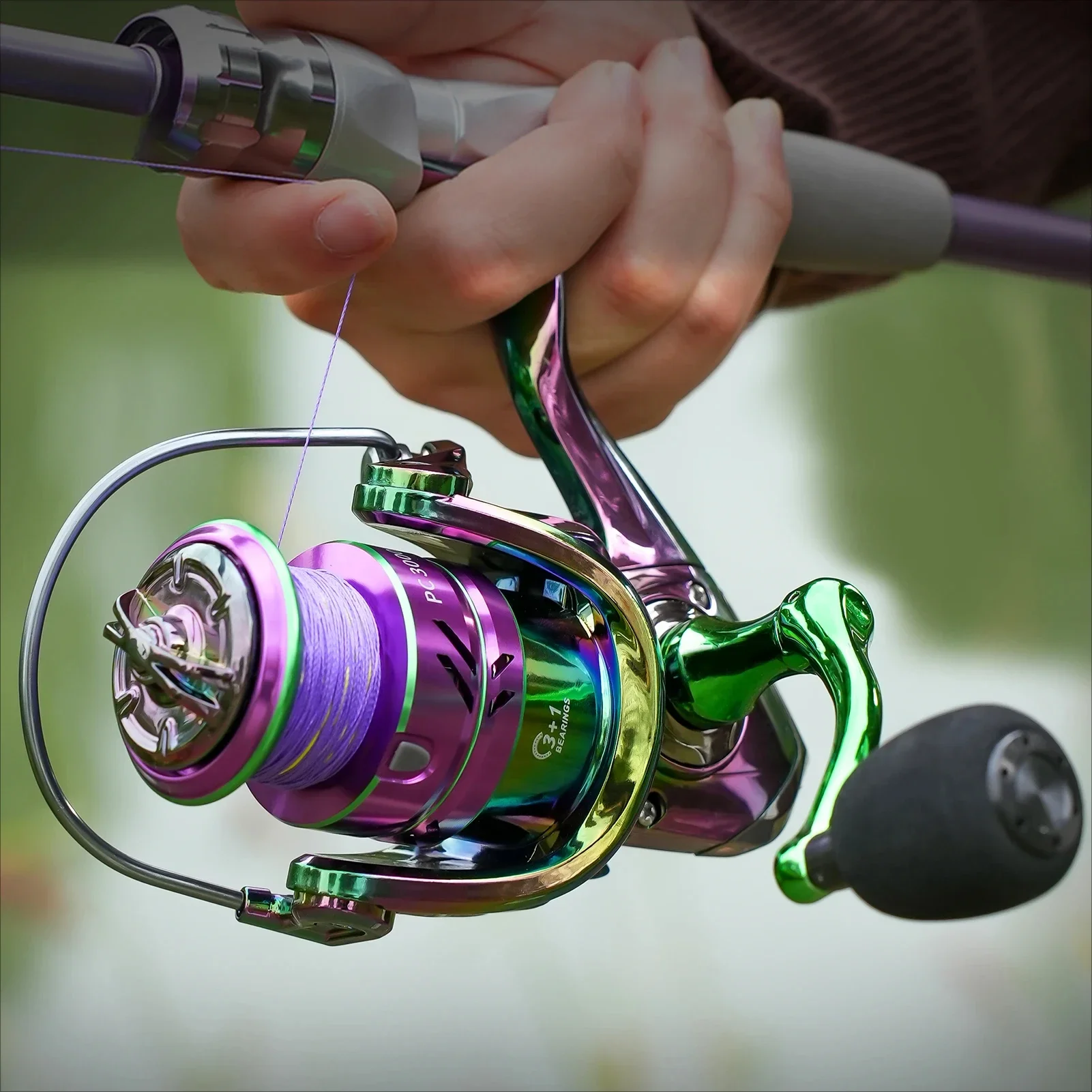 PC1000-7000 Colorful Fishing Spinning Reel 5.2:1 Gear Ratio 3+1BB with 22.05Lbs Drag System Perfect for Saltwater & Freshwater