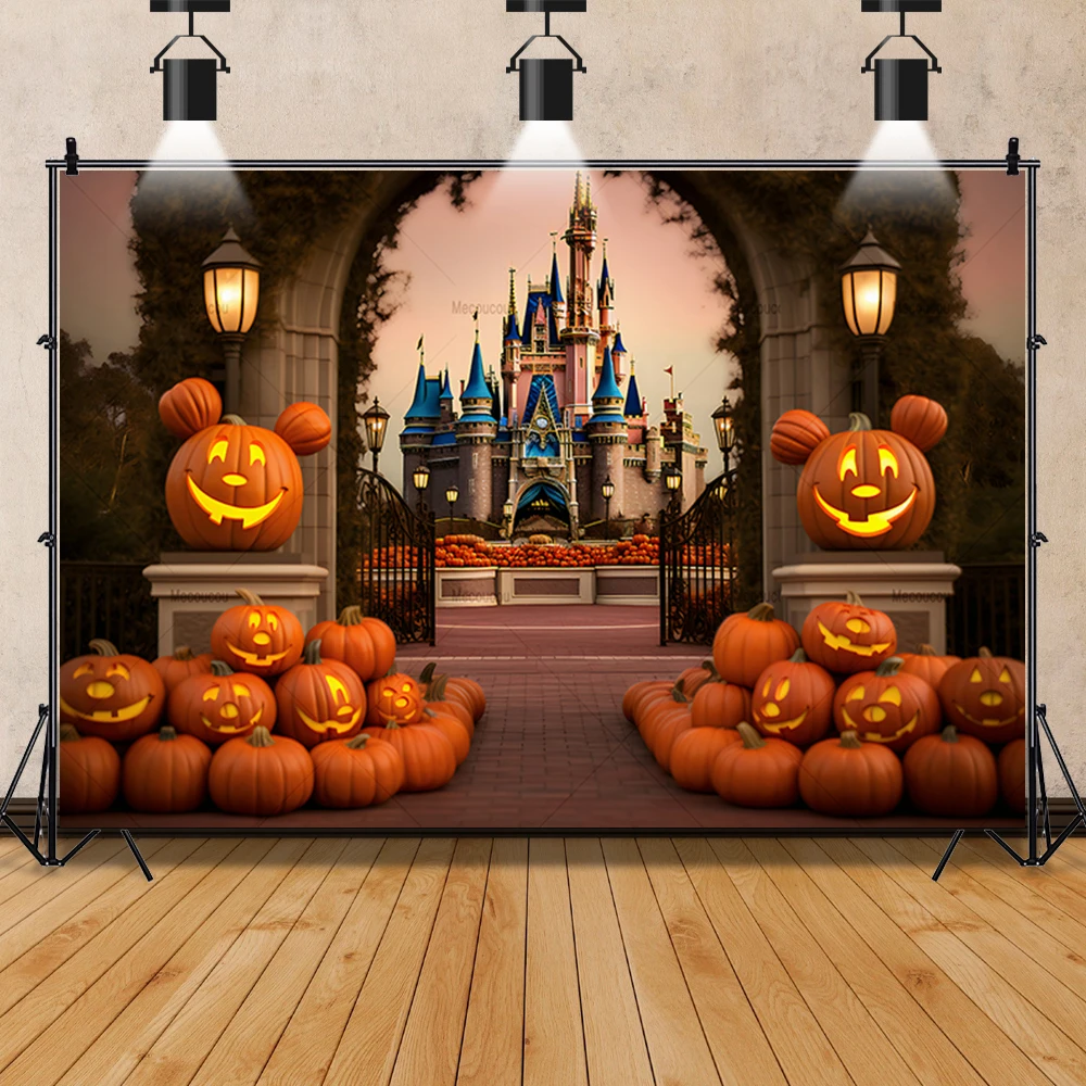 Halloween Big Ear Pumpkin Castle Horror Night Pumpkin Family Party Banner Backdrop Custom  Childs Photo Poster Decor Background