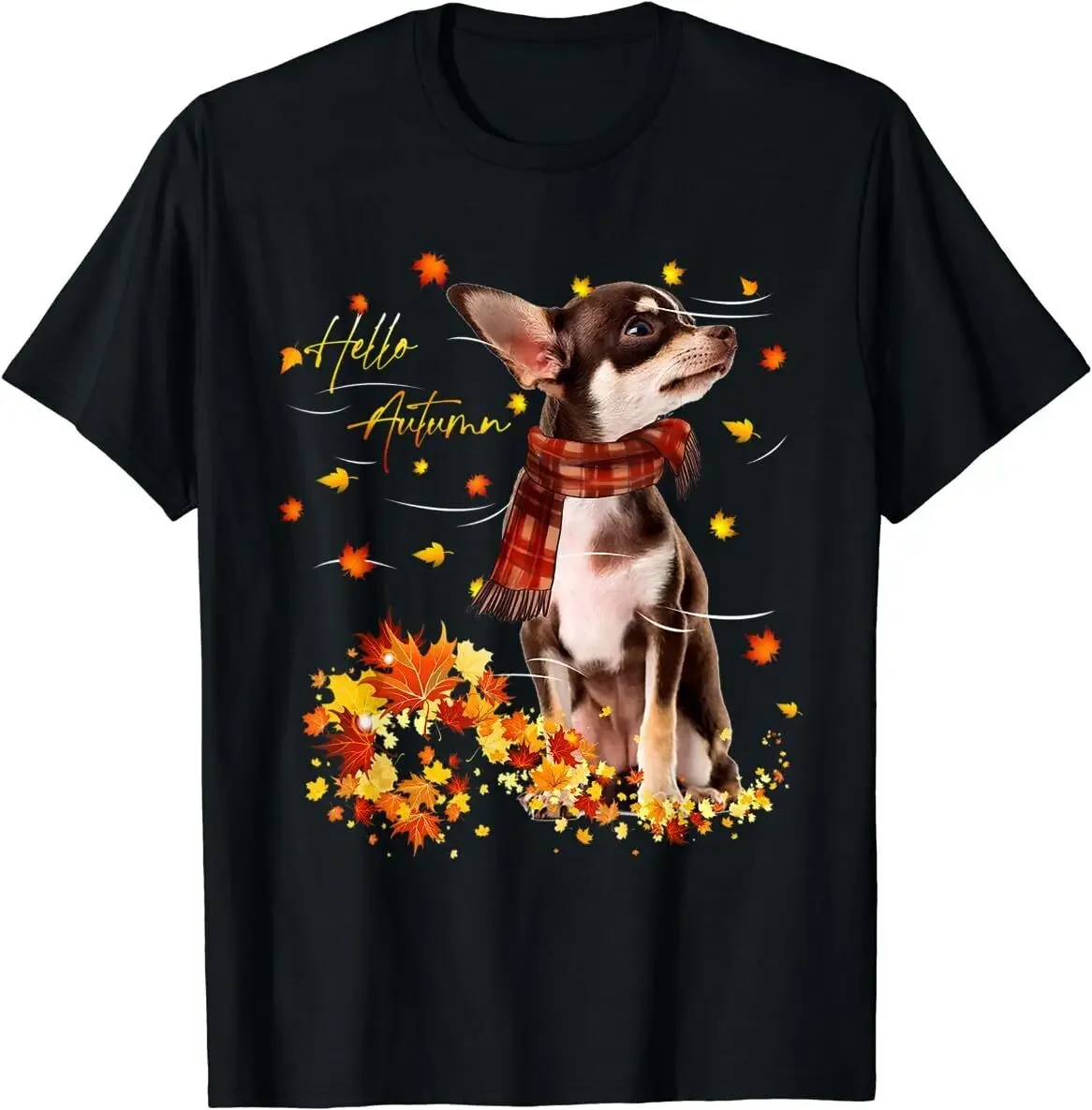 Chihuahua Leaf Fall Hello Autumn For Dog Lover Thanksgiving T-Shirt Size S-5XL