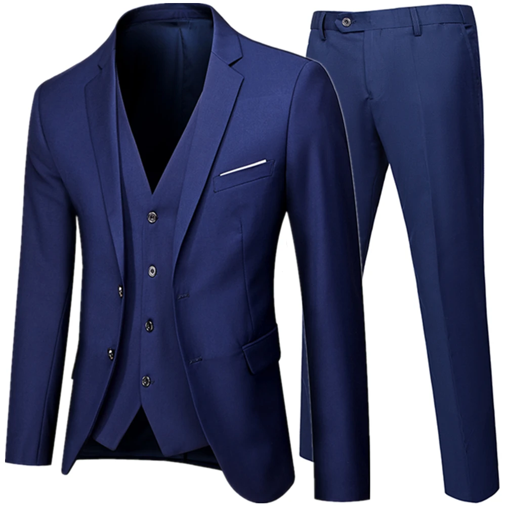 Business Suit Jacket Coat Blazers Trousers Waistcoat Men\'s Wedding Three Pieces Pants Vest Large Size Professional Suits