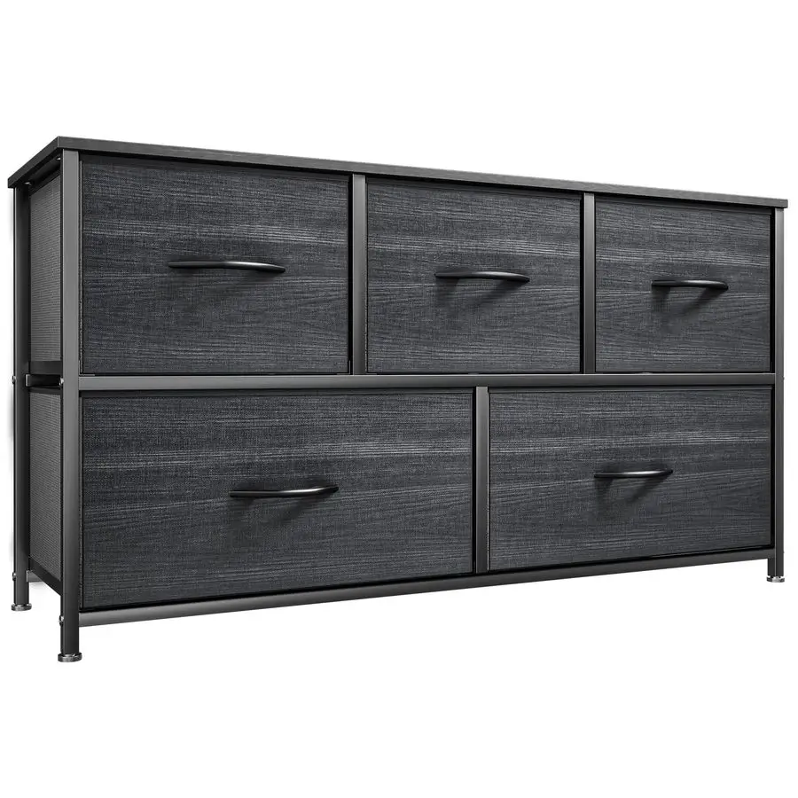 

Dresser with 5 Drawers Fabric Storage Tower, Organizer Unit for Bedroom, Living Room, Closets Sturdy Steel Frame, Wooden Top Coo