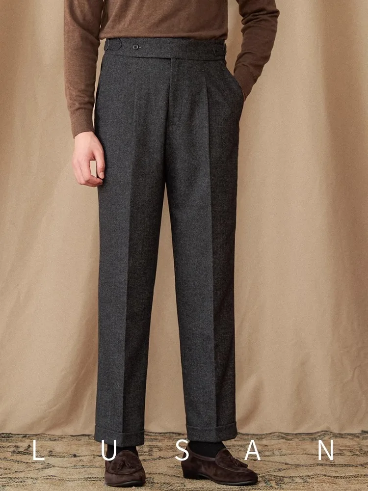 Pantalones de invierno 40% lana para hombre - Estilo napolita Pierna recta de cintura alta Cálido Grueso Casual