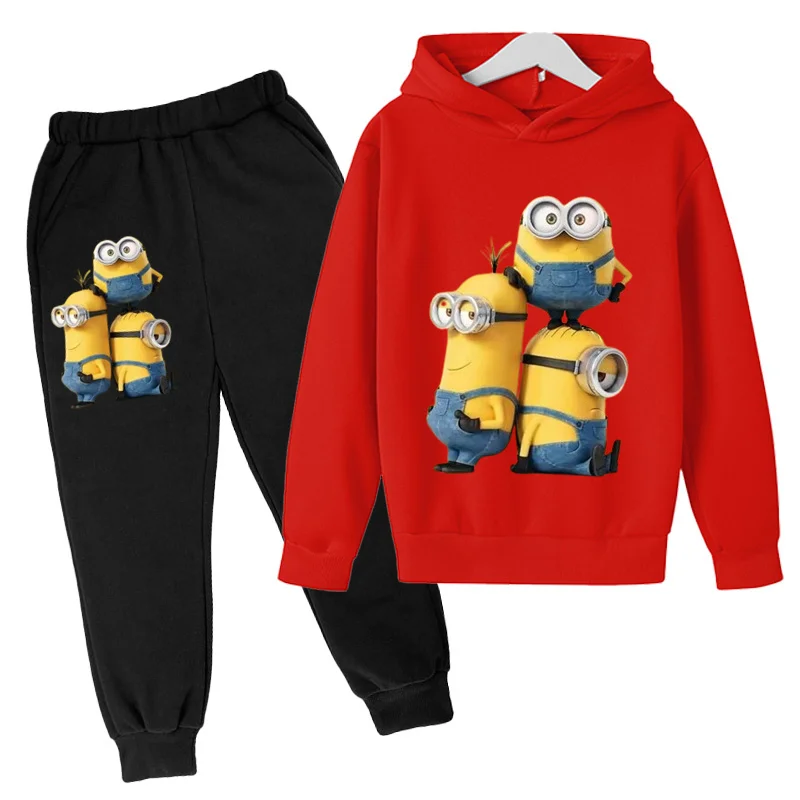 Kids Spring and Autumn Hoodies 3-12 Year Old Boys and Girls Hoodie Set 2D Printed Minions Casual Fashion Two Piece Set Top+pants