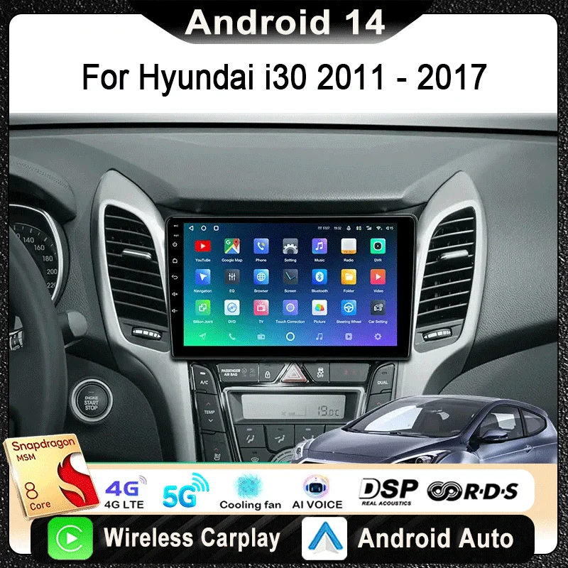 

Android 14 For Hyundai i30 II 2 GD 2011 - 2017 Car Radio Multimedia Player Stereo GPS Navigation wireless Carplay Android Auto