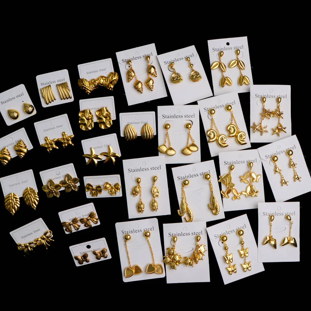 10Pairs/Lot Fashion Elegant Charm Exquisite Geometry Stainless Steel Earrings For Women Mix Style Party Jewelry Accessories Gift