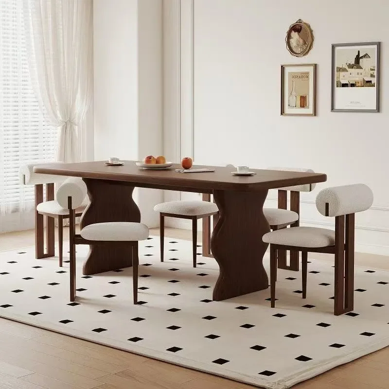 Premium French Retro Solid Wood Dining Chair Rectangular Ripple Design Medium Ancient Style Small Apartment Household
