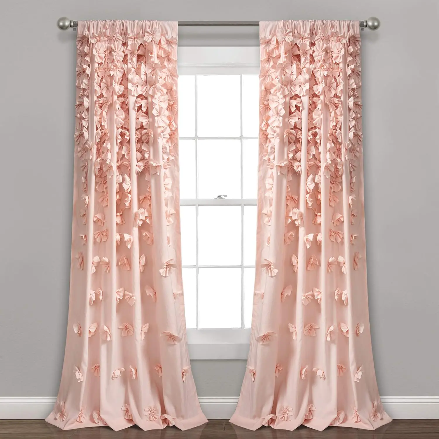 

Riley Light Filtering Window Curtain Panel, Single 54" W x 95" L, Blush - Cute Pink Curtains for Bedroom - Bow Decor - C