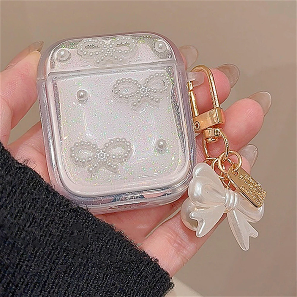 Luxury Cute 3D Bowknot Pearl Glitter Epoxy New Earphone Cover For Airpods Pro 2 Protective Shell Soft Case For Airpods 1 2 3