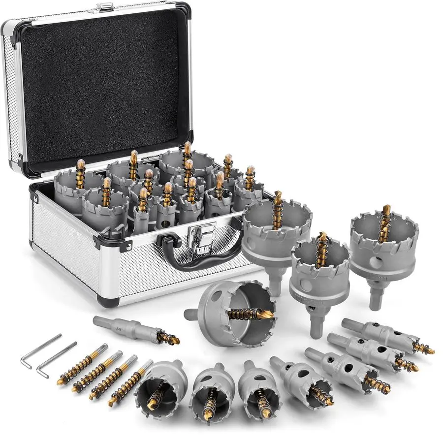 

Hole Saw Kit for Metal 16Pcs TCT 5 821 4 Inch Heavy Duty Hole Cutter Set, for High Precision Cutting of Stainless Steel, Iron, C