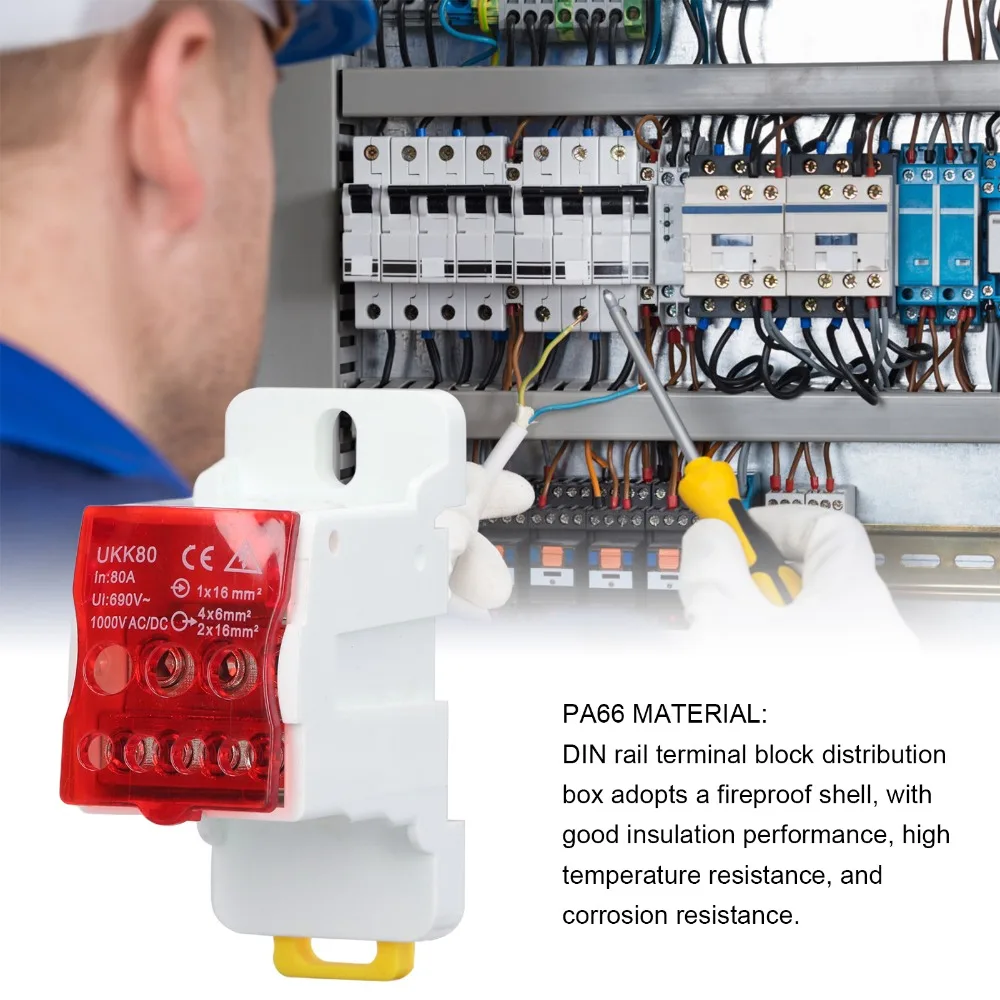 690V 80A DIN Rail Terminal Block Red Positions Screw Terminal Terminal Block Distribution Box Brass Conductor Junction Box