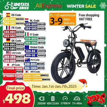 Image IDOTATA V8 Pro Electric Bike for Adults, 1000W Motor, 48V, 25Ah, 20inch, 4.0 Fat Tires, Snow Mountain E-Bike, Electric Bicycle