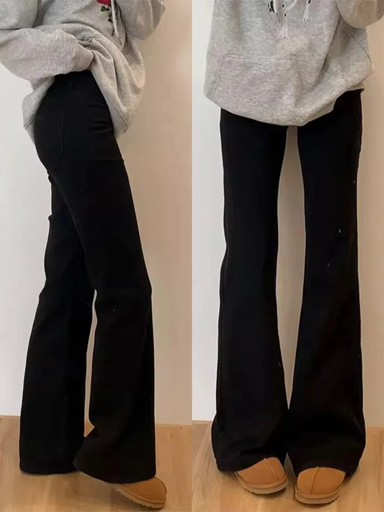 

Black Flared Wide Leg Jeans Women's Spring New plus Size Slimming Hip Covering Pants Casual High Waist Long Zipper Fly Denim