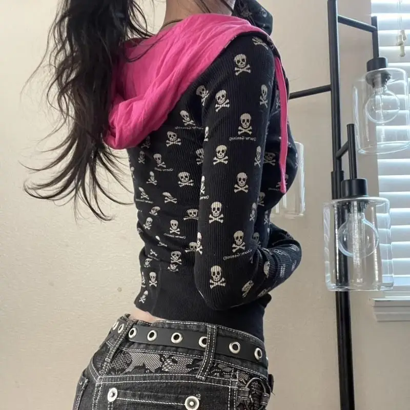 Punk Hoodie Hot Girl Slim Zipper Hooded Sweatshirt Coats Streetwear Gothic Thin Jacket Gothic Harajuku Vintage Tops Y2k Clothes