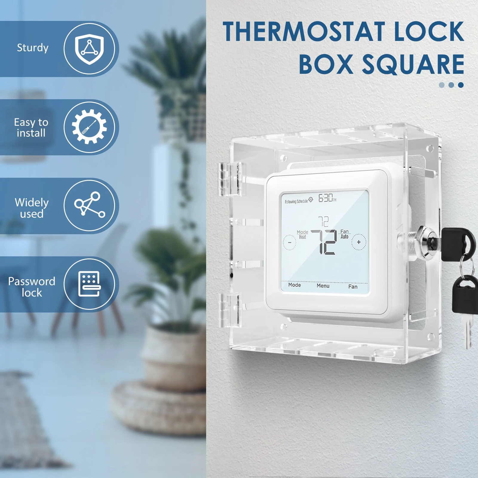 Wall Mount Thermostat Lock Box with Key Clear Acrylic Thermostat Cover with Lock Large Universal Thermostat Guard Easy to Instal