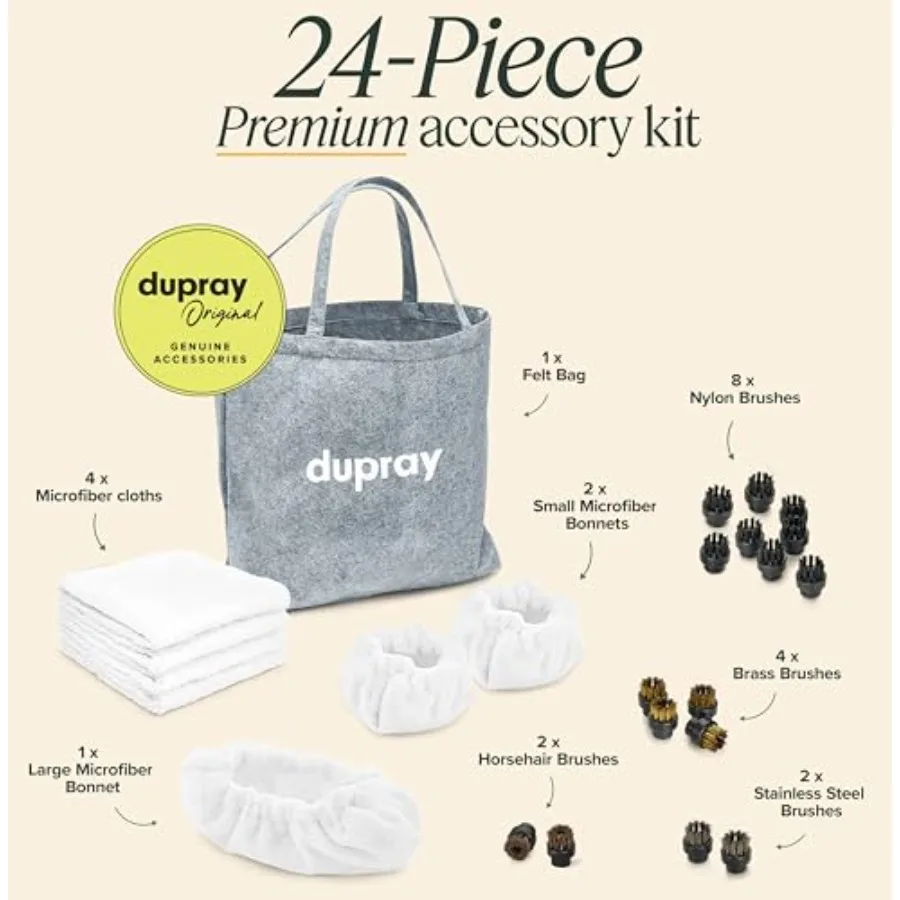 Steam Cleaning Pack Pro, 24-Piece Accory Kit for Steam Cleaners, Microfiber Cloths and Bonnets, Nylon Brass Horsehair Stainl Br