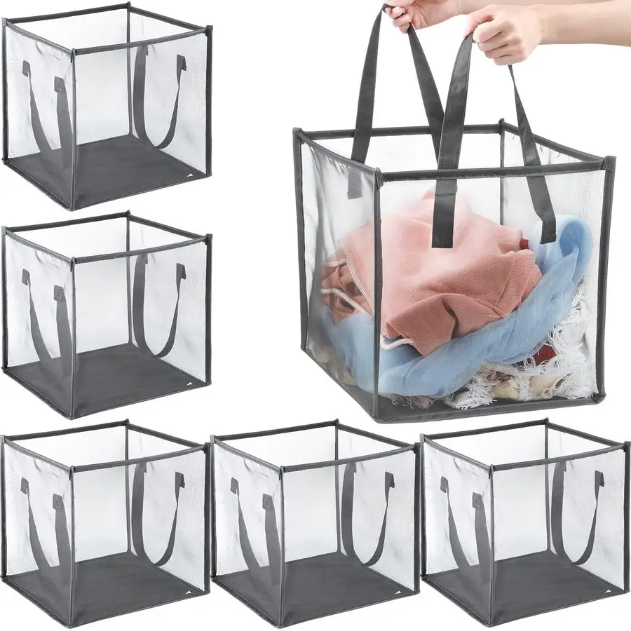

6 Pack Popup Laundry Hamper 13 Inch Collapsible Laundry Baskets with Handles Mesh Clothes Baskets Portable Single Layer Foldable