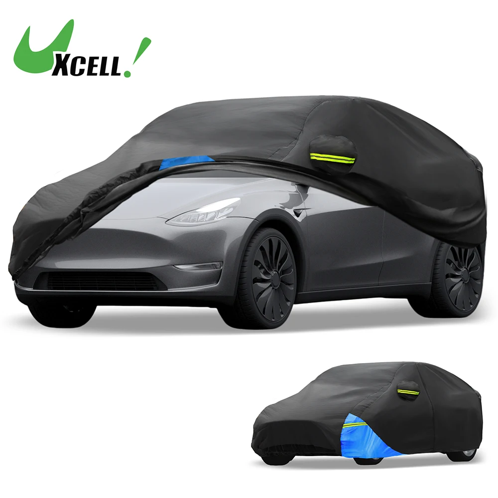 UXCELL Waterproof Car Cover Outdoor Full Car Cover for Tesla Model Y 210D Oxford Cloth with Door Zipper All Weather Protection