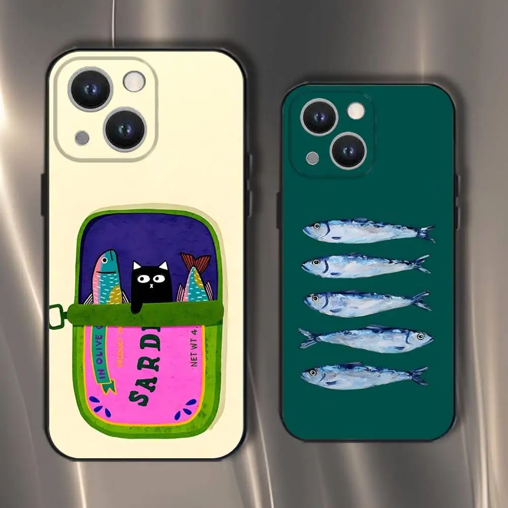 

Fish Funny Sardines Phone Case For iPhone 16,15,14,13,12,11,Pro,XS,Max,XR,Plus,E,SE4,Mini Black Soft Cover