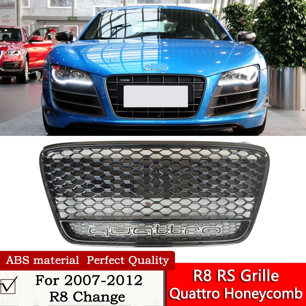 

For 2008 2010 2011 2012 R8 upgrade RS grille ABS material glossy black R8 honeycomb grille black knight grille nice fit