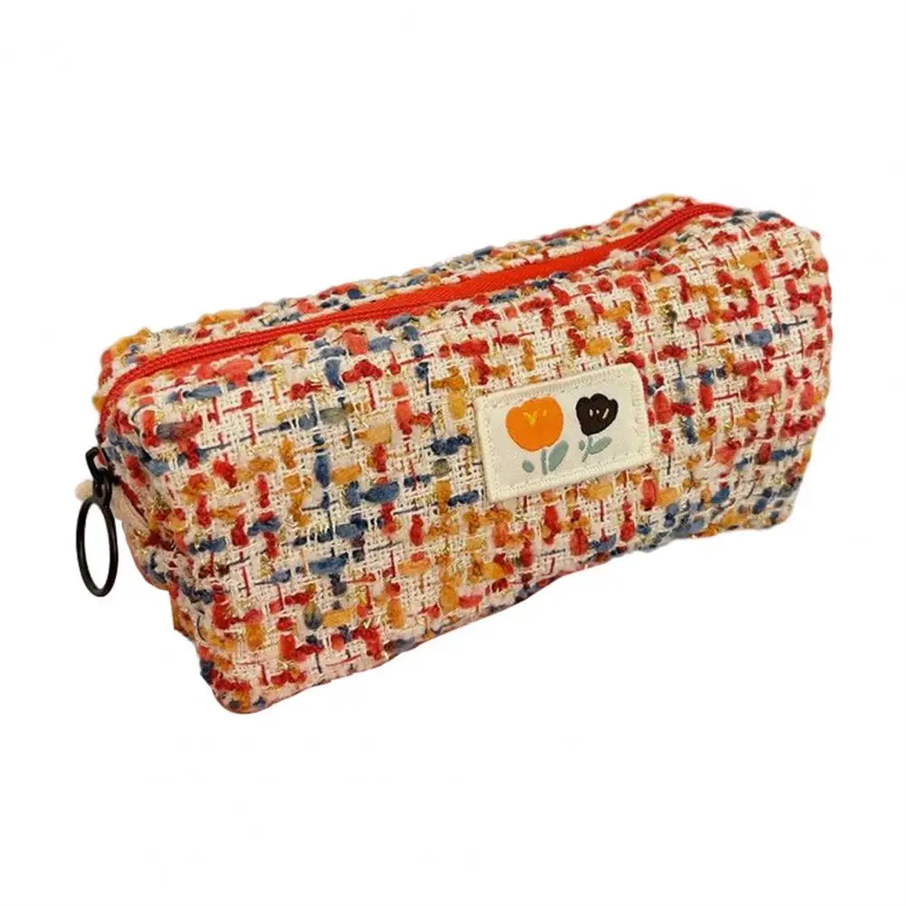 Pencil Case Woven Flower Pattern Zipper Closure Large Capacity Dust-proof Storage Polyester Pencil Pouch Stationery Bag for Girl