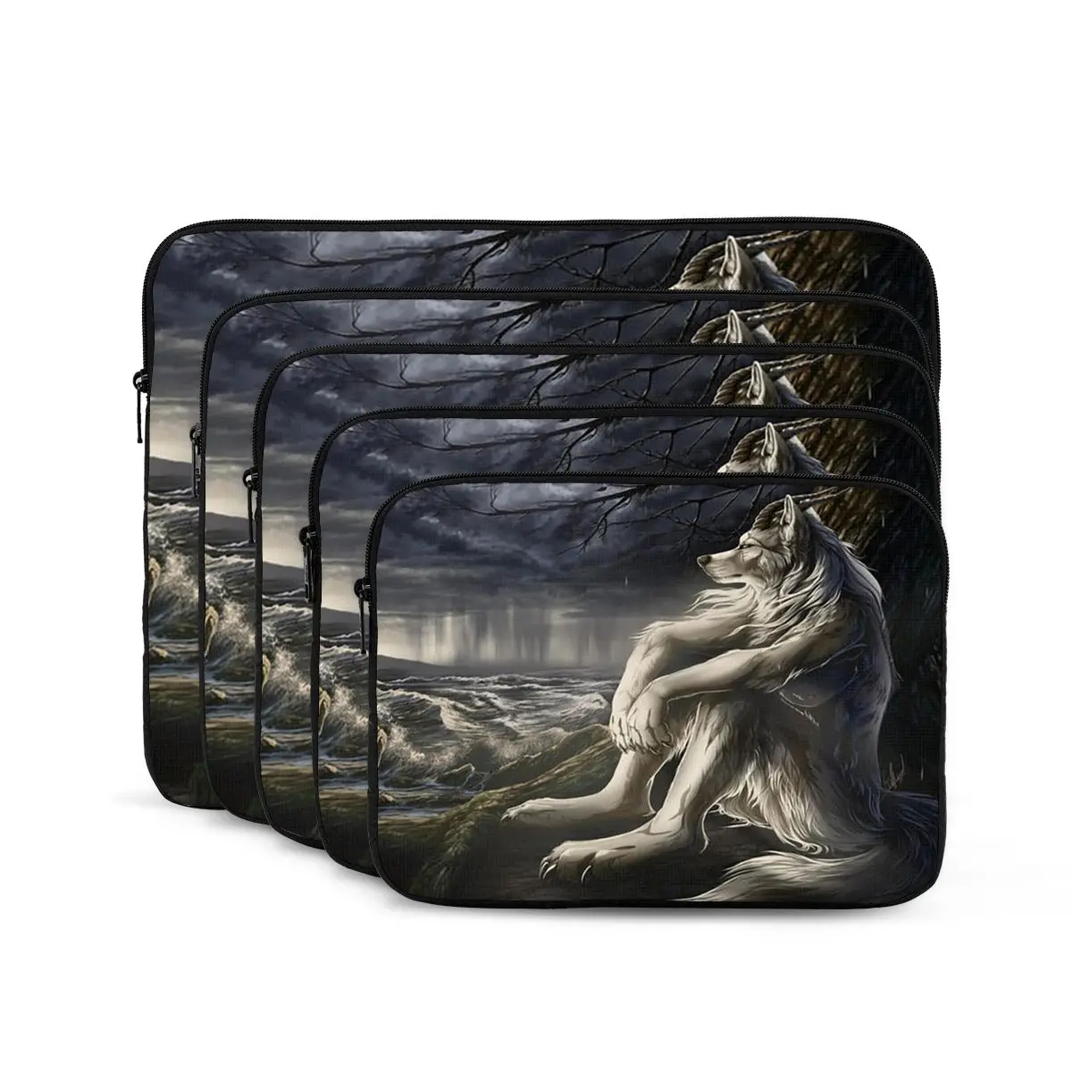 Emo White Wolf Sitting Sad Meme Notebook Laptop Bag Case Pouch 10 12 13 15 17 Inch Notebook Tablet Shockproof Case Bag - view 3