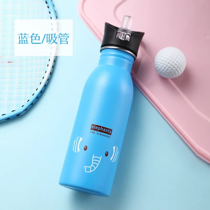 500ML Children Portable Stainless Steel Straw Bottles Sports Water Bottle for Kids Outdoor Cycling Camping Bicycle Bike Kettle