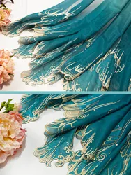 embroidery green blue Gradient color  soft  fabric DIY hanfu shirts doll cloth (Repair the fabric edges by yourself)