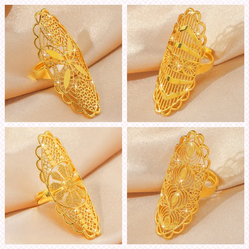 Elegant Gold Color Exaggerated Big Ring for Women Bride Birthday Wedding Engagement Valentine\'s Day Fine Jewelry Ring Gifts