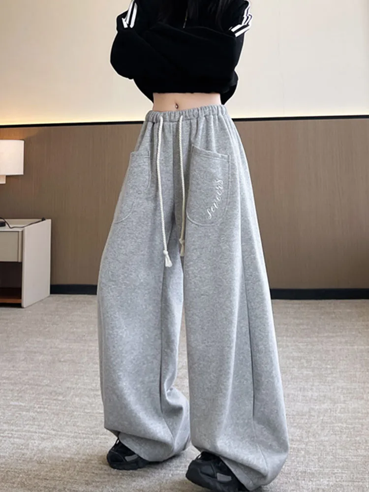 Women's Casual Drawstring Pants High Waisted Baggy Fashion Sweat Pantalones Lace-up Letter Printed Sports Trousers Hosen