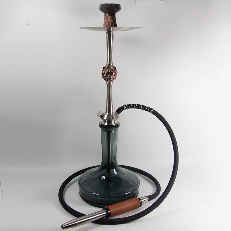 Narguiles Completo Stainless Steel Lion Head Hookah Set Single Hose , Crystal Glass Vase Cachimba Shisha for Home Bar Party