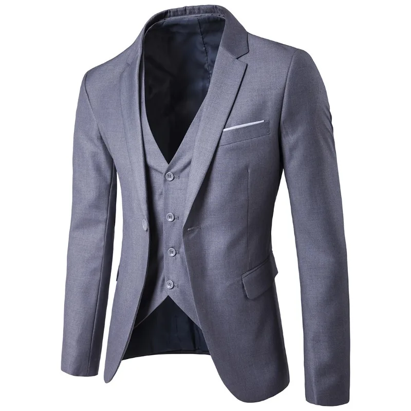 Business Casual Versatile Suit Three-piece Groom Best Man Wedding One Button Suit