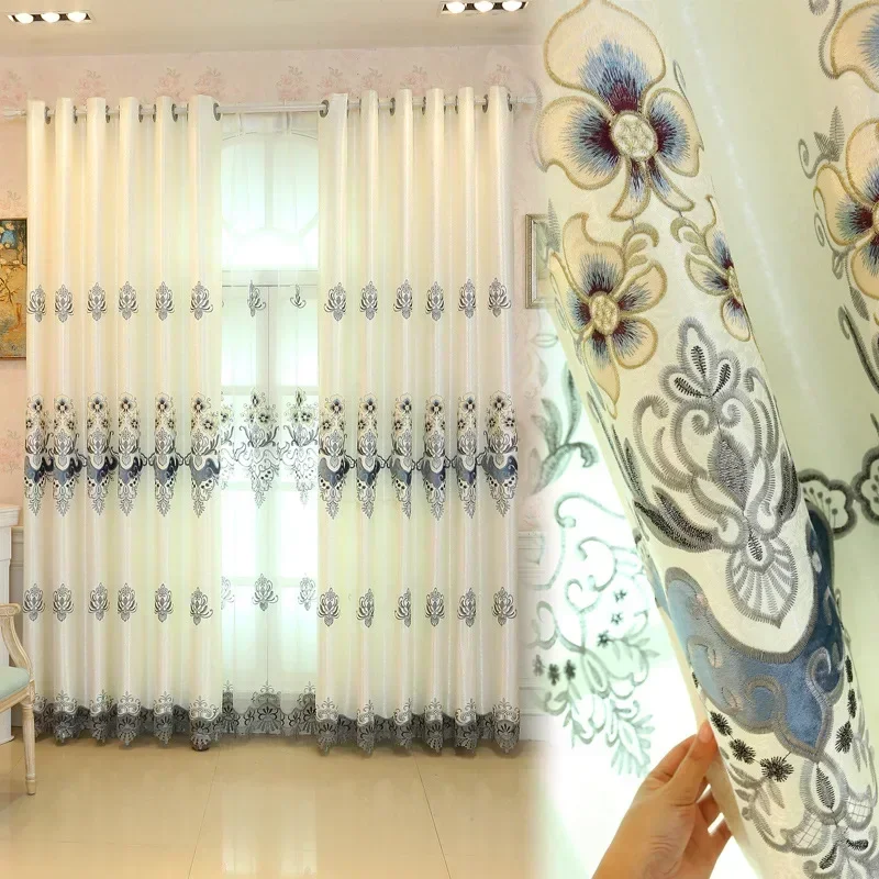 European Style Embroidered Applique Finished Blackout Curtains for Living Room Dining Bedroom Luxury Window Room Customize