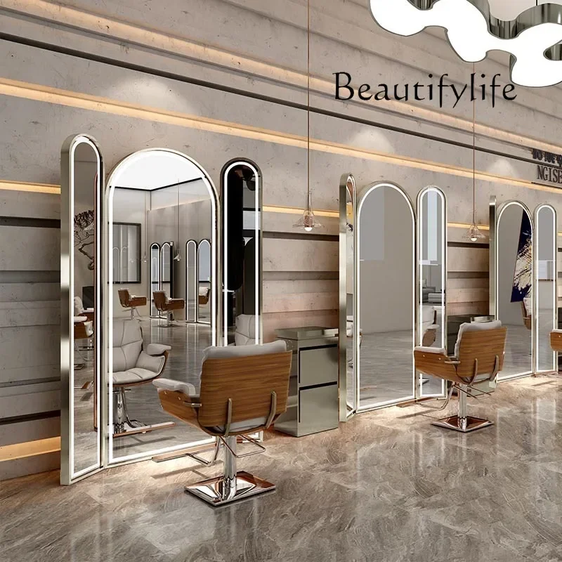 

mn Hairdressing mirror, dedicated to hair salon, simple barber shop floor-to-ceiling three-sided hairdressing mirror