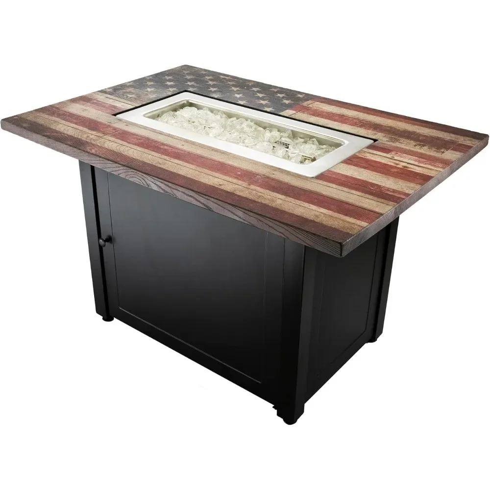 

40 x 28 Inch Rectangular 40,000 BTU Patio Outdoor LP Gas Fire Pit w/ White Fire Glass, American Flag Mantel, and Cover