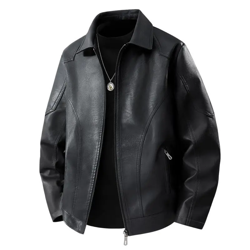 

Мужская модная кожаная байкерская куртка большого размера с лацканами, осенне-зимняя модная повседневная верхняя одежда для молодежи