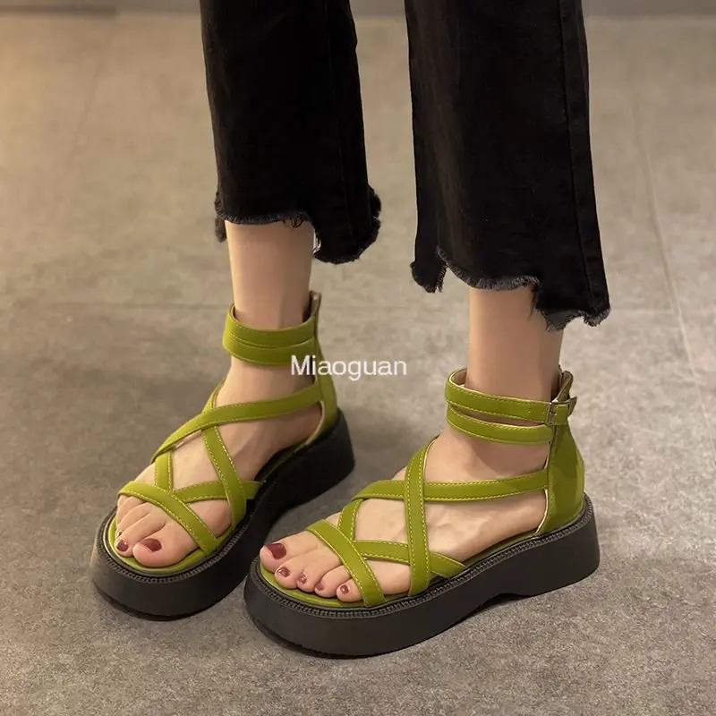 Summer Rome Sandals Flats Platform Woman Shoes 2023 New Trend Casual Thick Comfortable Walking Ladies Shoes Fashion Women Sandal