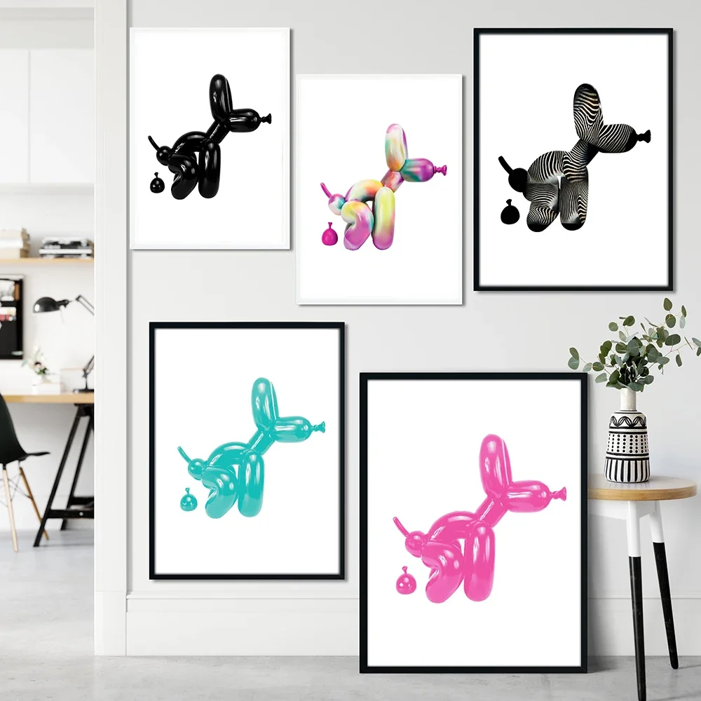 Lienzo sin marco para pared, arte de pared de nivel fenomenal, globos coloridos, perro divertido, abstracto, para baño, póster de lienzo HD, impresiones para sala de estar, 1 ud.