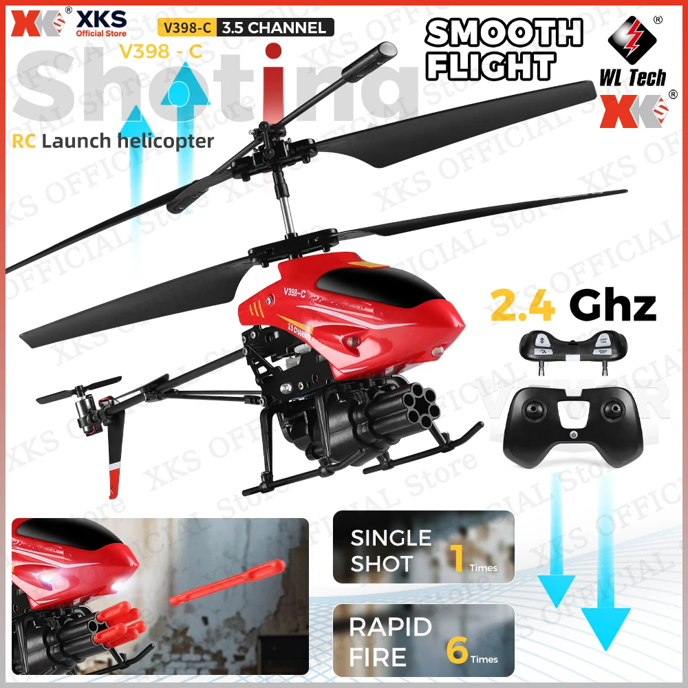 XKS WLtoys V398-C RC Helicopter 2.4GHZ 6-Axis Gyro Pressure Altitude Hold 3PCS Motor Launch Function Remote Control Aircraft Toy