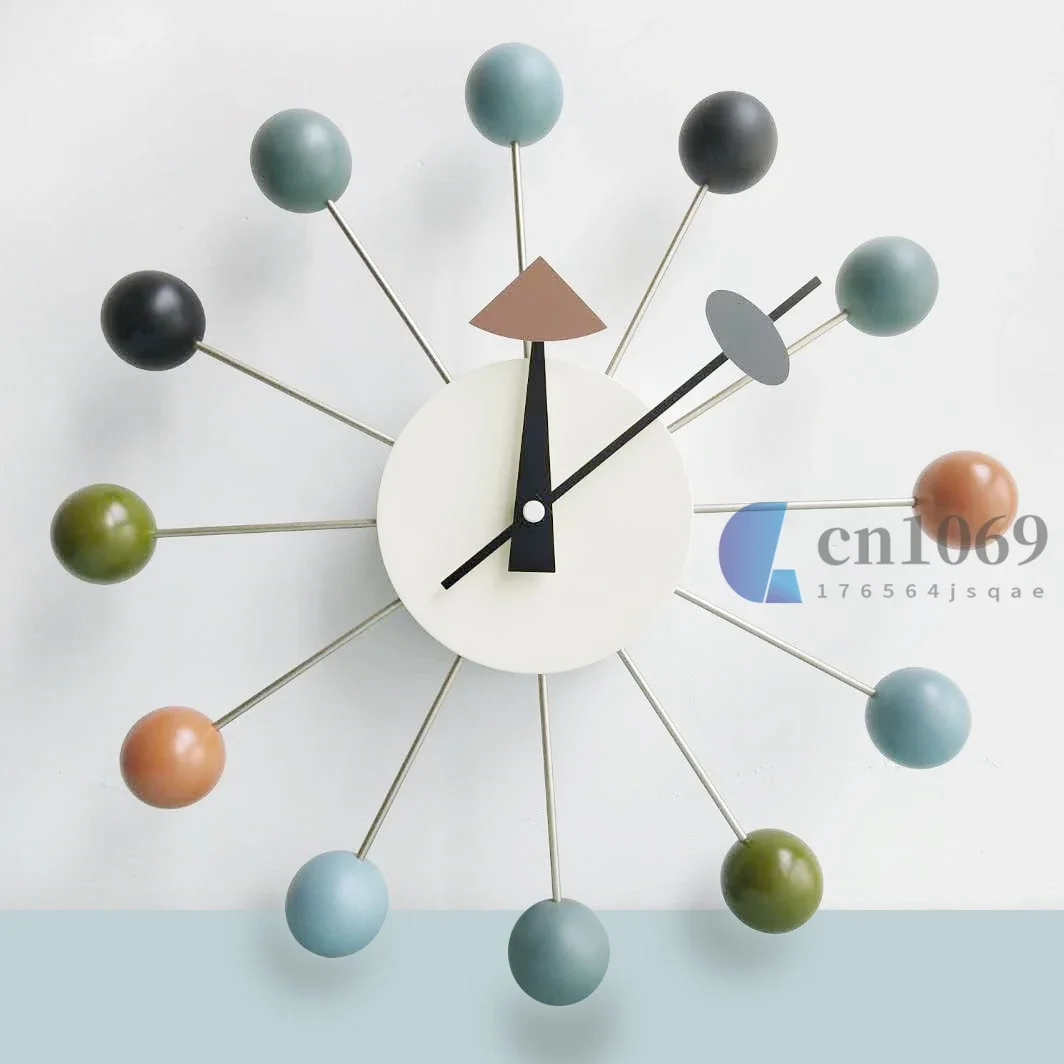 Nordic Nelson Fashion Ball Wall Clock Silent Mid Century Modern Design Simple Color Ball Wall Clock Decor for Living Room Office