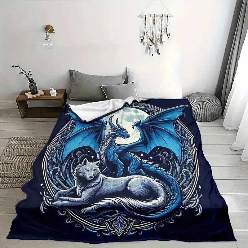 Stitch Print Blanket Dragon and Wolf Soft Creative Blanket Bedroom Bedspread Home Decor For Best Friend Blanket All-Season